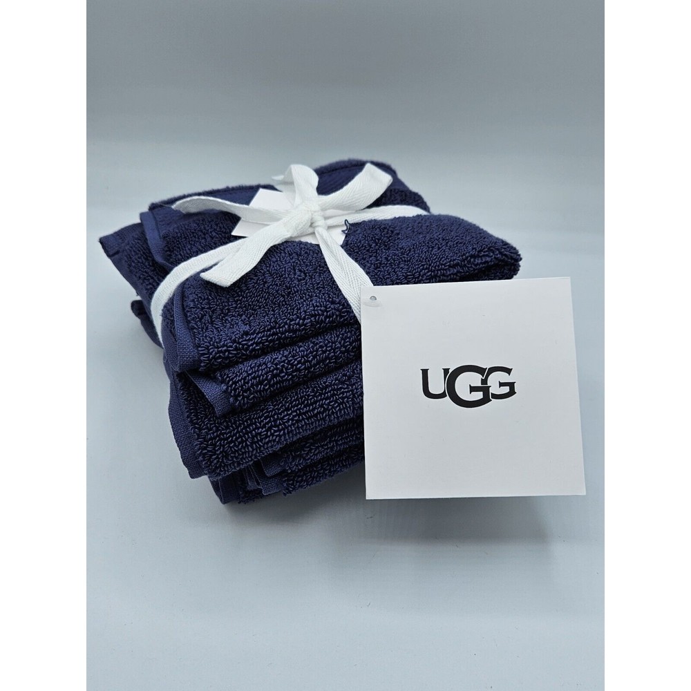 Set of 4 UGG Pasha Wash Towels Marlin Blue 100% Organic Cotton 13" x 13"  - New!
